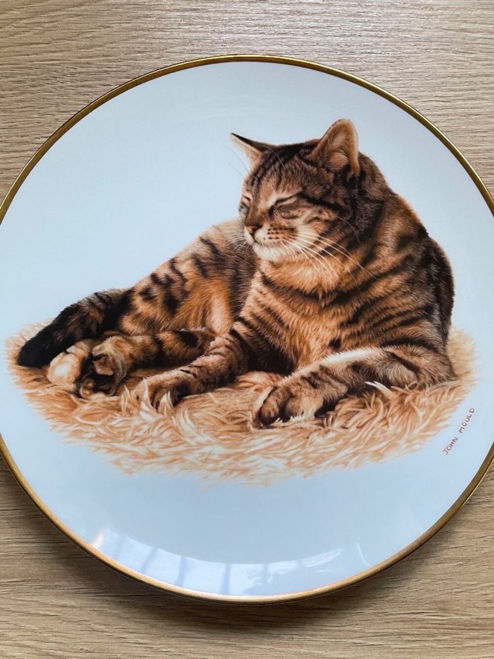 Gold Rimmed Vintage Tabby Cat Collectors Plate by John Mould Fireside Companion